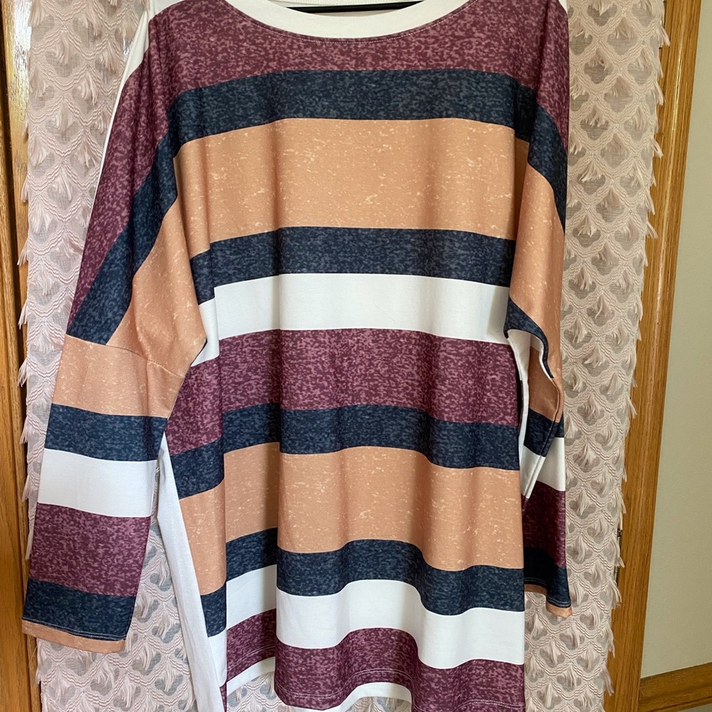 Unknown Brand Maroon, Yellow, Blue, White Striped Long Sleeve Top XL